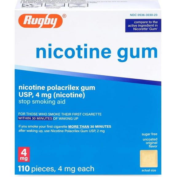 Rugby 00536303023 Original Nicotine Gum 4MG Sugar Free (Box of 110 Pieces)