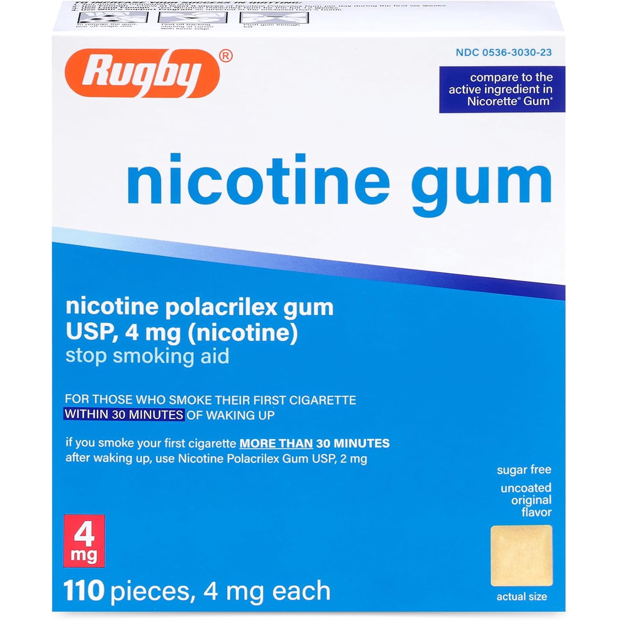 Rugby 00536303023 Original Nicotine Gum 4MG Sugar Free (Box of 110 Pieces)