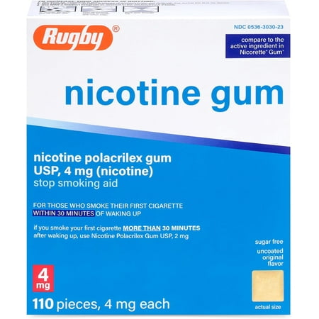 Rugby 00536303023 Original Nicotine Gum 4MG Sugar Free (Box of 110 Pieces)