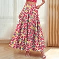 thumbnail image 5 of TaTaai Women's Vintage High Waist Boho Print Long Skirt Elastic Waist A-Line Ruffle Hem Maxi Skirt with Pockets for Everyday Casual Wear Gift, 5 of 9