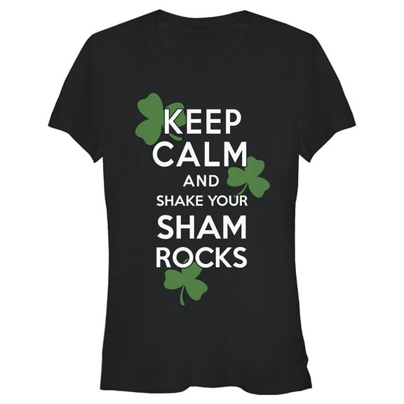 Junior's Lost Gods St. Patrick's Day Keep Calm and Shake your Shamrocks  Graphic Tee Black X Large