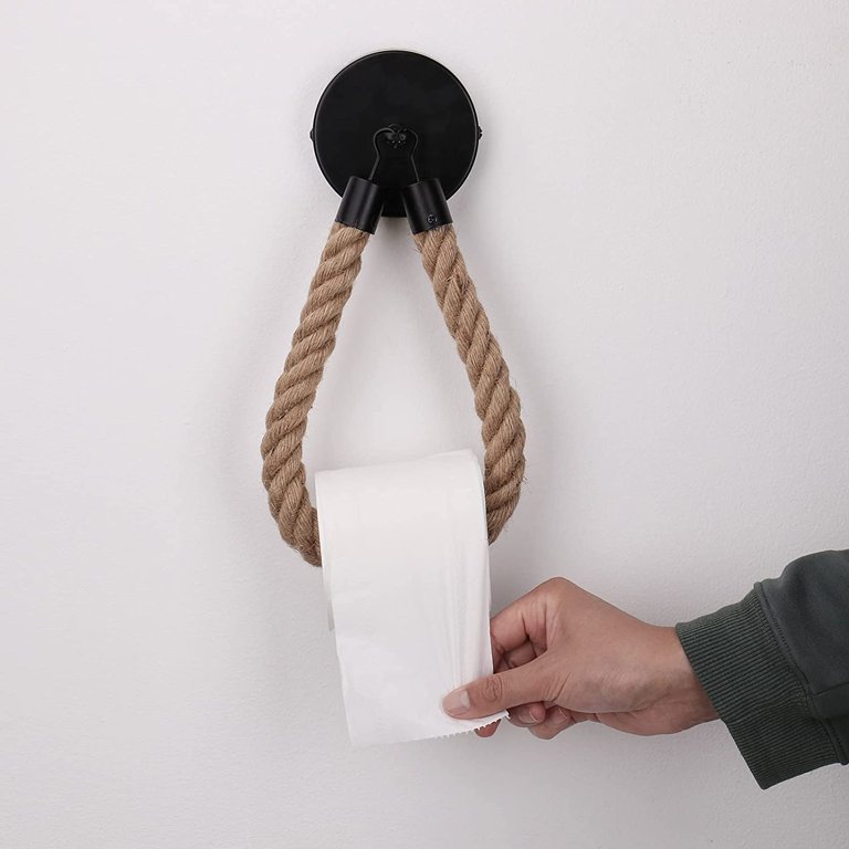 Black Toilet Paper Holder..jute Natural Rope..metal Pin..for Bathroom.. 