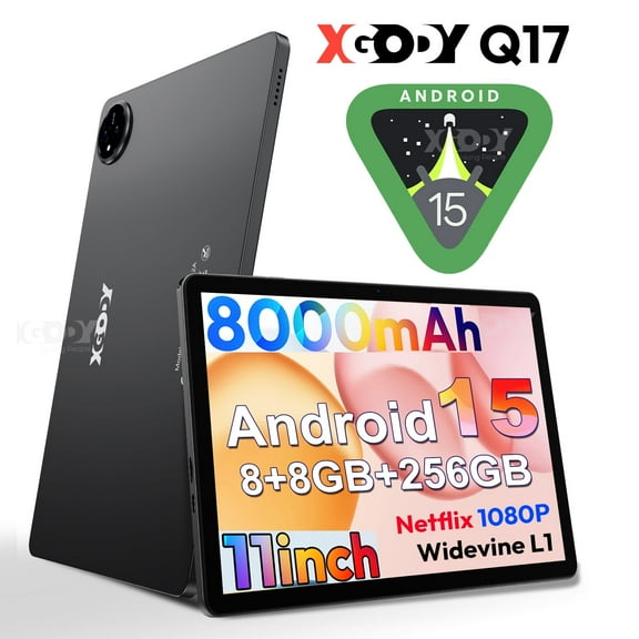 XGODY Android 15 Tablet, 12H Battery, 11" HD IPS Screen, 8 13MP Dual Camera, 16GB 256GB, 1TB Expandable, Octa-Core, WiFi 5G, 1.15lb/Gray Metal Body (2025 New)