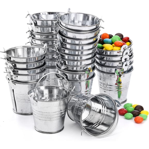 30 Pack Mini Metal Buckets with Handles, 2 Inch Small Galvanized Tin Pails Metallic Containers Pails for Party Favor Crafts Gift