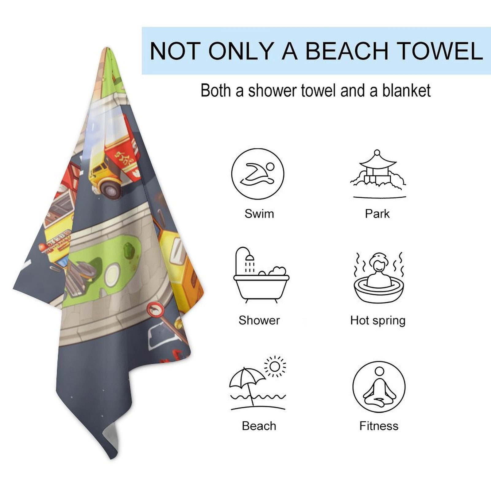 Fire Engine Car Truck Microfiber Beach Towel Lightweight 63''x32'' Oversized Extra Large Towels Quick Dry for Travel Pool Yoga Gym Sports Accessories Vacation Essential