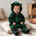 thumbnail image 6 of Gamivast Romper Jumpsuit Baby Fleece Plaid Sherpa Winter Snowsuit Toddler Warm Hooded Outerwear with Cute Bear Ears Full Zip Outfit for Infant, 6 of 6