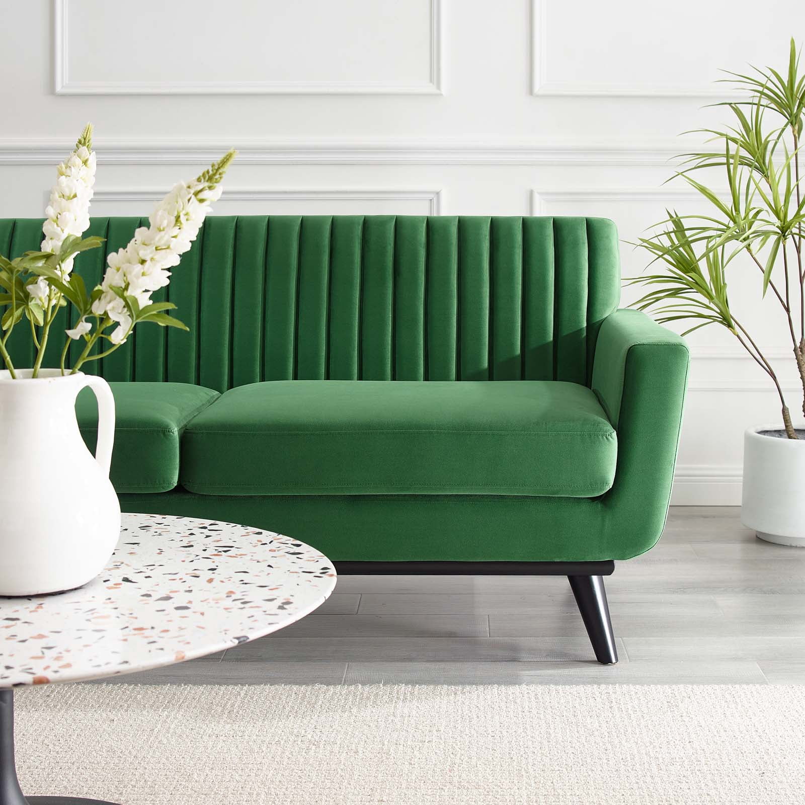 Modway Engage Channel Tufted Performance Velvet Loveseat in Emerald
