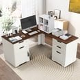 thumbnail image 2 of Magic Union L Shaped Executive Desk with Drawers, Home Office Desks with Charging Station, File Drawer, Lockable Adjustable Storage Cabinet, Large Corner Computer Table for Work And Study, 2 of 8