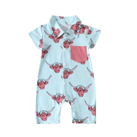 

Rovga Boys Bodysuits Short Sleeve Cow Printed Pullover Romper Jumpsuit Bodysuits Kids Toddler Clothes