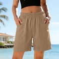 thumbnail image 5 of ITSAME Womens Cotton Shorts Straight Leg Elastic Waist Summer Loose Casual Shorts with Pockets Khaki Size L, 5 of 5