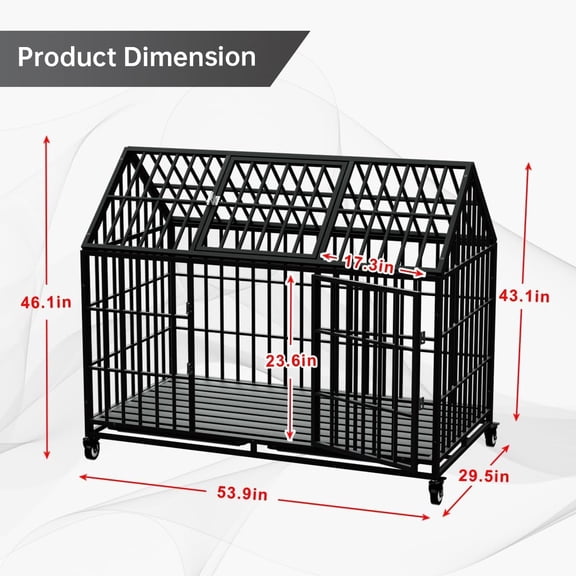54 Inch Heavy Duty Dog Crate Large Kennel with Top Open 2 Lockable Wheels Removable Trays for Strong Dogs