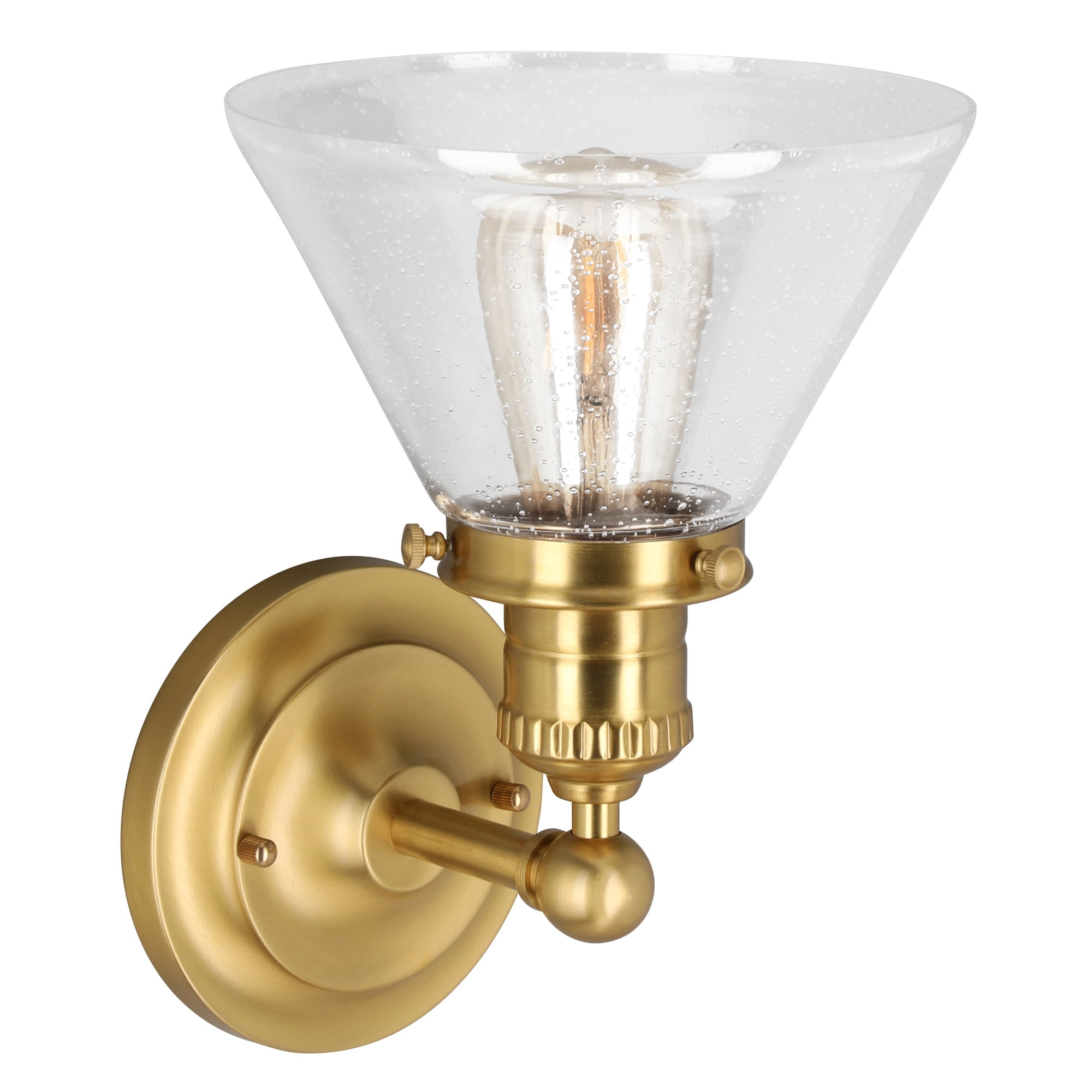 Corwin Wall Sconce, 1-Light Satin Gold Fixture with Seeded Glass, Dimmable, Dual Mount Up/Down, 7.9 in L x 8.5 in D x 11.1 in H