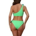 thumbnail image 3 of Conjuntos de bikini de una sola hombro con flor de rosa 3D para mujer, 2 piezas, trajes de baño asimétricos, verde medio, 3 of 5