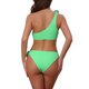 thumbnail image 3 of Conjuntos de bikini de una sola manga con flores en 3D para mujer, traje de baño asimétrico de 2 piezas en verde grande, 3 of 5