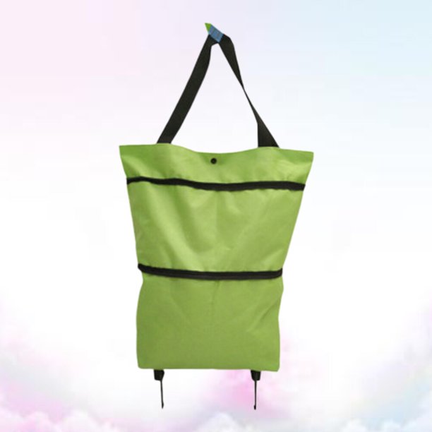 Foldable Shopping Trolley Bag with Wheels Collapsible Shopping Cart  Reusable Foldable Grocery Bags Travel Bag Green