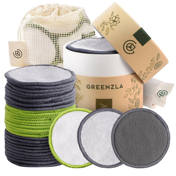 Almohadillas desmaquillantes reutilizables Greenzla, paquete de 30 con bolsa de lavandería
