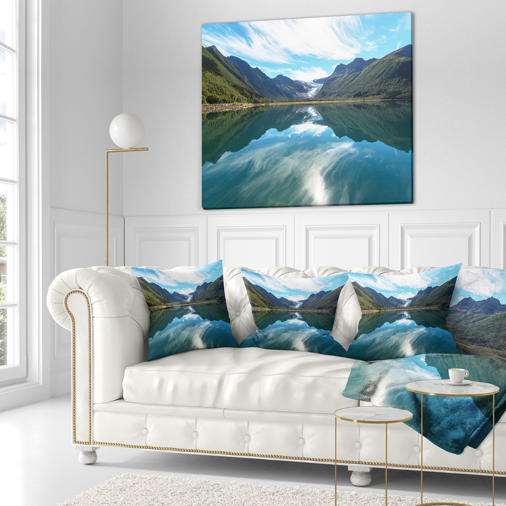 Designart Svartisen Glacier in Norway - Landscape Printed Throw Pillow - 18x18
