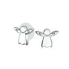 Tiny Crystal Guardian Angel Religious Stud Earrings Silver Plated