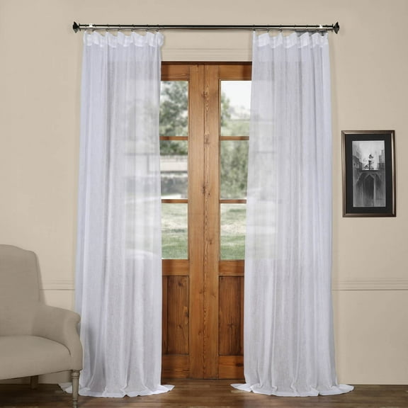 Aspen White Solid Faux Linen Sheer Curtain (1 Panel), Aspen White, 50W X 96L