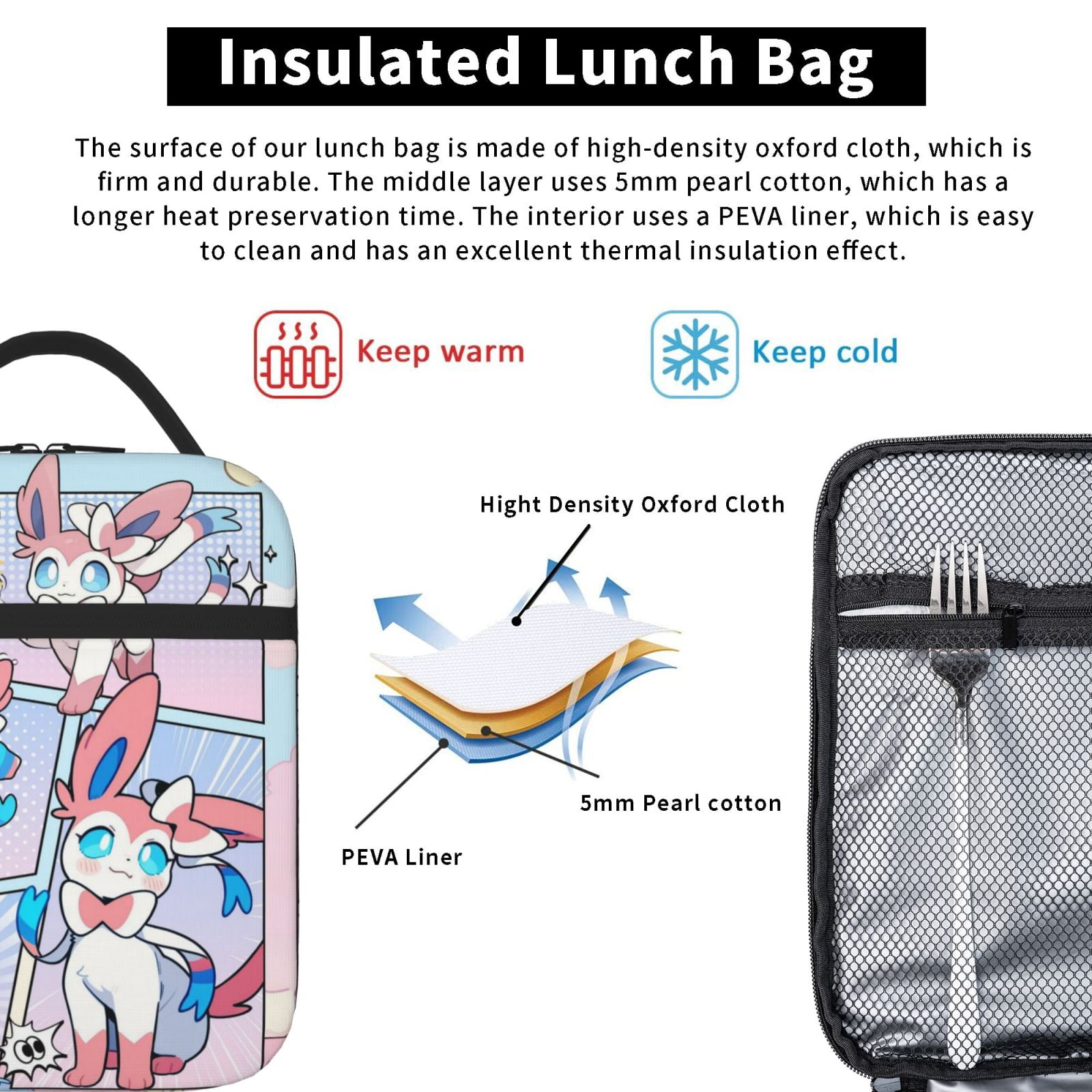 Cute Lunch Bag Tote Bag Portable Insulated Lunch Box For Beach Camping Travel Work School Office