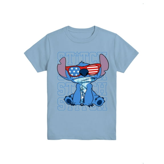 Lilo and Stitch Boys USA Americana Crewneck Graphic Tee with Short Sleeves, Sizes 4-18
