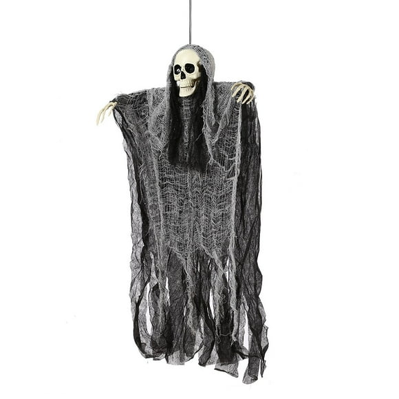 EGNMCR Room Decor Home Decor Halloween Hanging Skeleton Ghost Decorations - 47.24in Led Light Up Red Eyes Hanging Grim Reapers With Hair For Halloween Indoor Outdoor Decoration Supplies Hanging Ghost