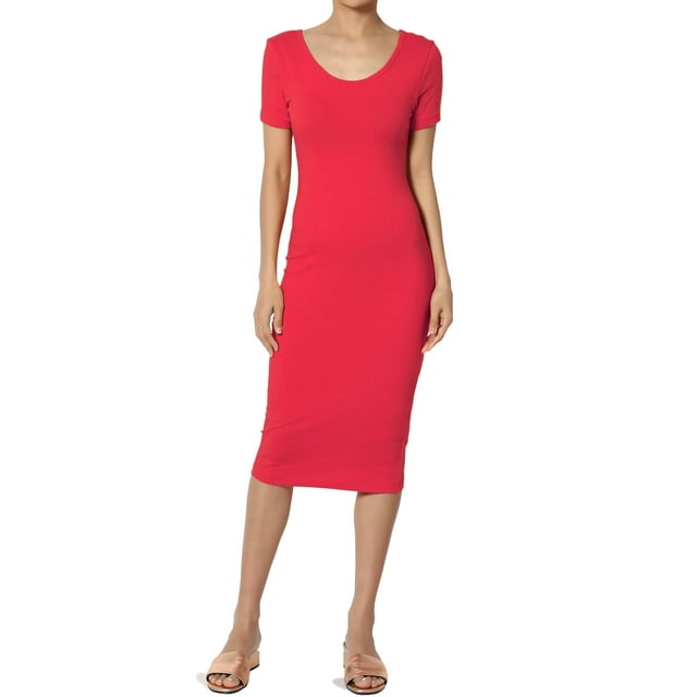 TheMogan Robe Midi Moulante en Jersey de Coton Extensible à Manches Courtes pour Femmes