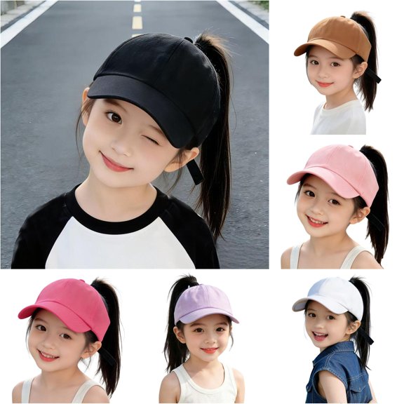 LiuXxxx Kids Outdoor Casual Half Dome Visor Hat Solid Curved Brim Ponytail Cap for Everyday Wear Black