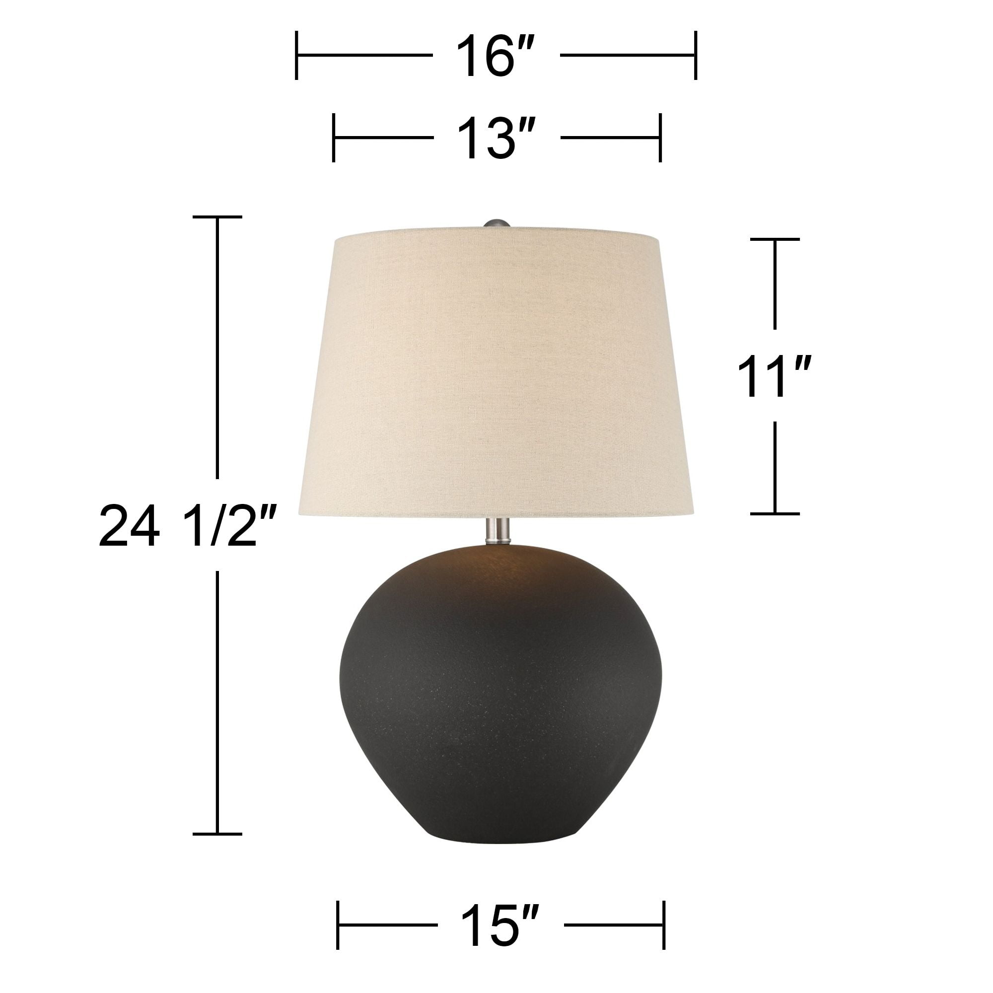 360 Lighting Paulo 24 1/2" High Pot Farmhouse Rustic Southwestern 3-Way Table Lamp Matte Black Ceramic Single Living Room Bedroom