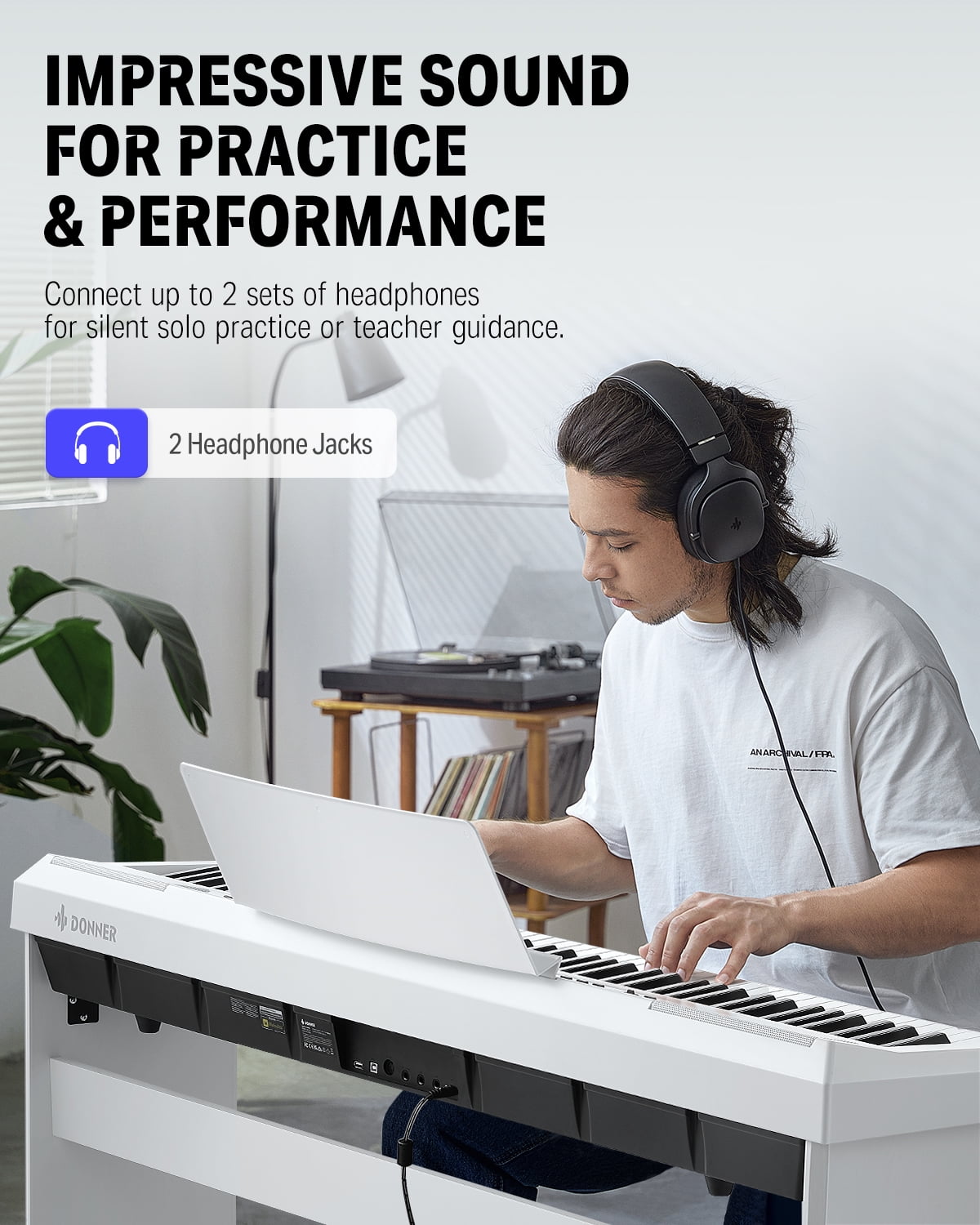 Donner DEP-20 Beginner Digital Piano 88 Key Full Size Weighted Keyboard, Portable Electric Piano with Furniture Stand, 3-Pedal Unit, White