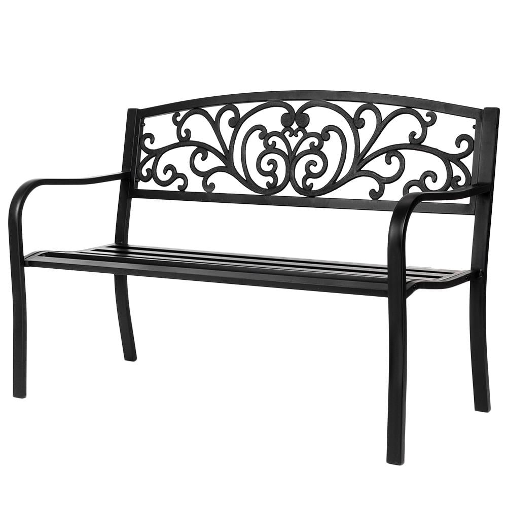 BaytoCare Garden Bench Patio Park Bench, Cast Iron Steel Frame Porch