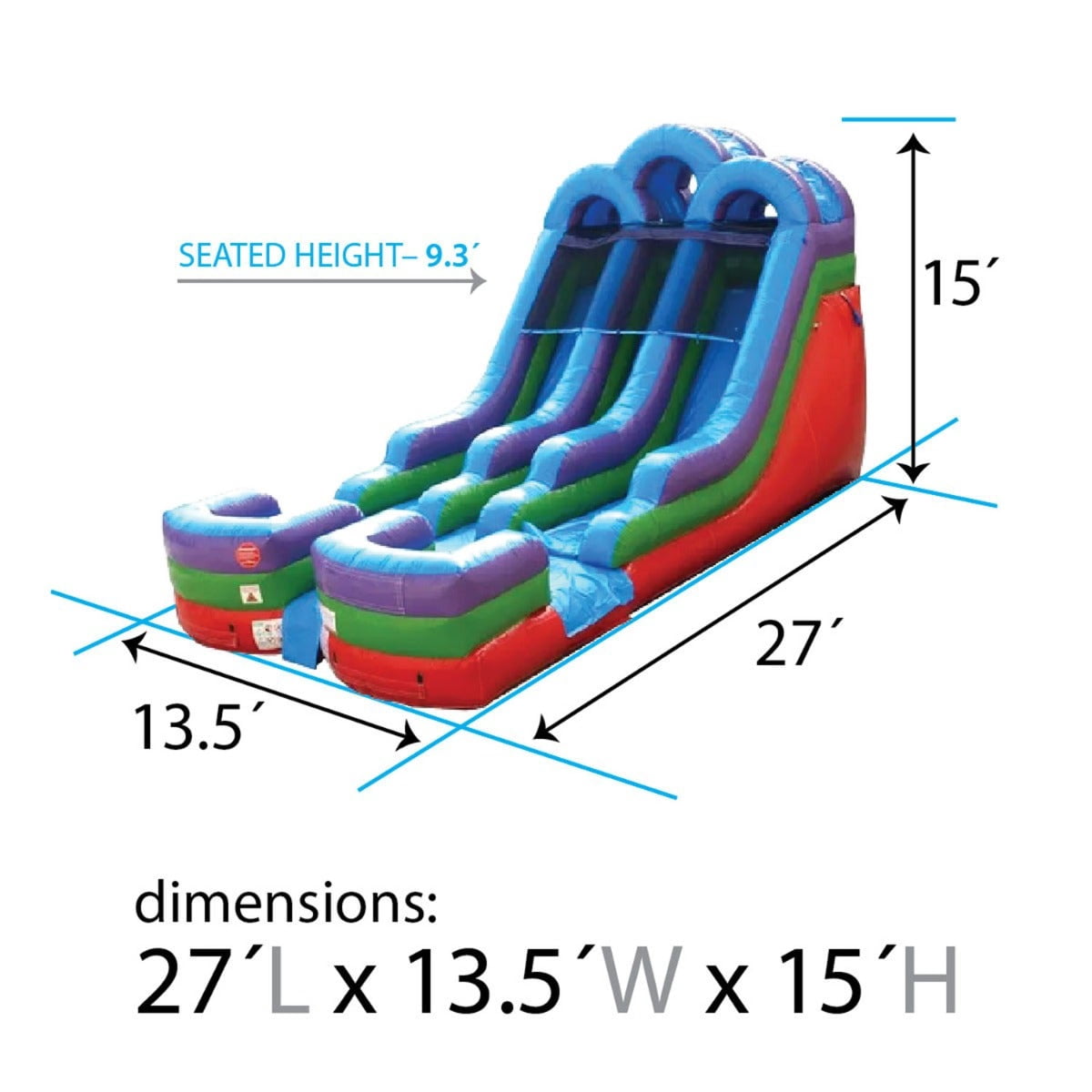 TentandTable Commercial Inflatable Water Slide, Rainbow Dual Lane with Blower, 15 ft