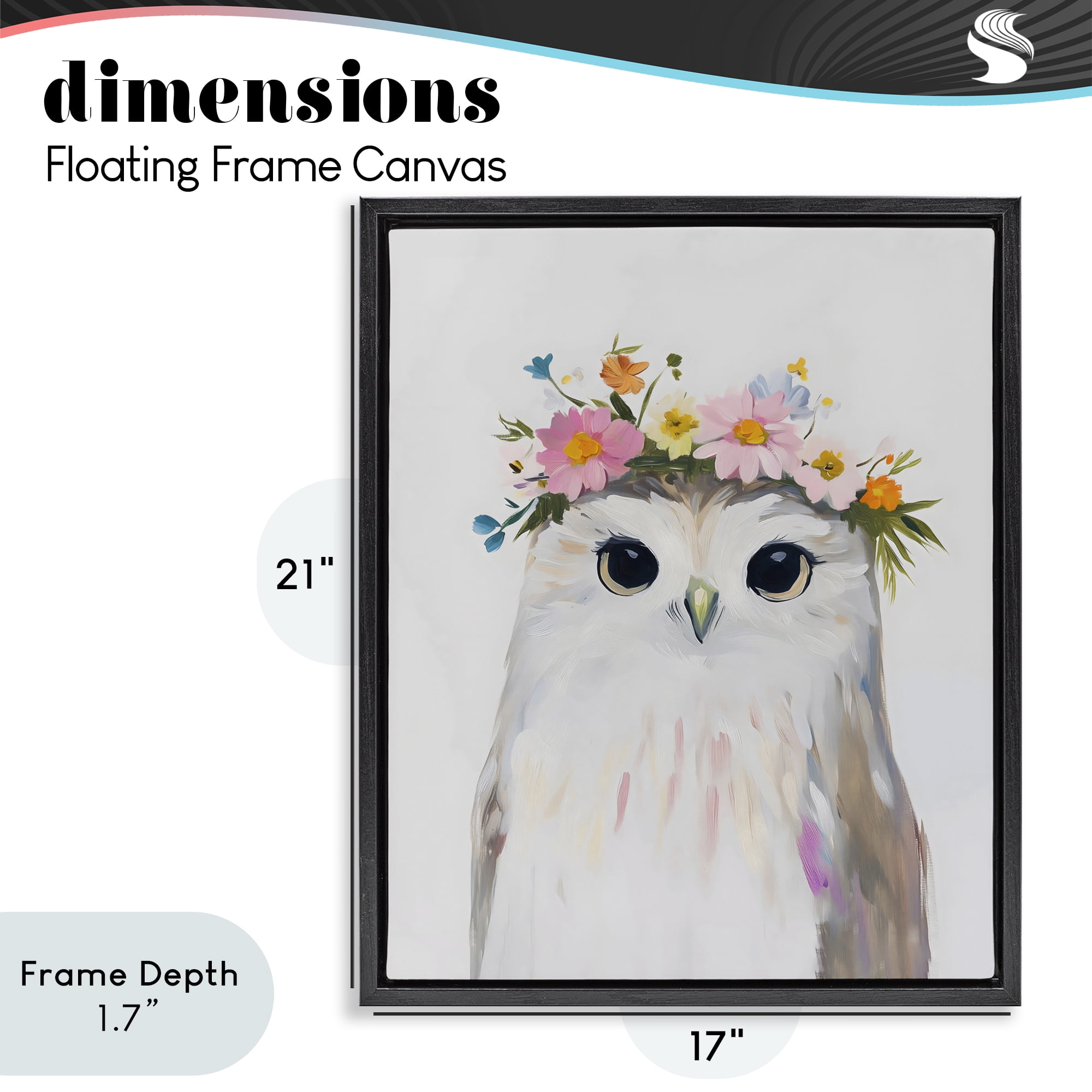 Stupell Industries Flower Crown Owl Black Framed Floater Canvas Wall Art, design by The Prints Vibe
