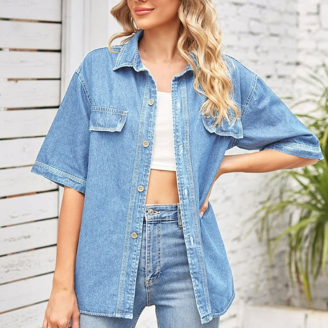 Vestes pour Femmes Mode pour Femmes Couleur Col à Revers Style Amincissant Manche Veste en Denim