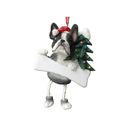 Dangle Leg Santa (Boston Terrier Ornament with Unique