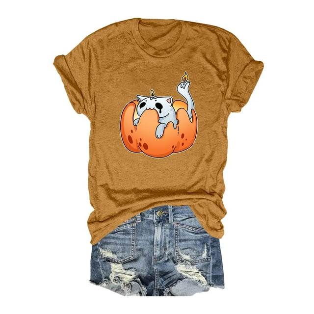 T-shirt Graphique d'Halloween pour Femmes Manches Courtes Col Rond pour Printemps Été Activités Extérieures et Usage Quotidien