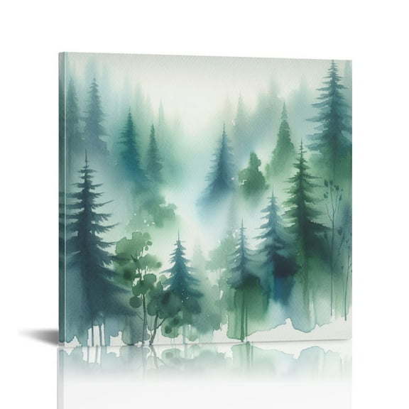 Shiartex Evergreen Trees Forest Mist Canvas Prints Wall Art Wall Decor Ready To Hang Room Home Art Decor 12x12in