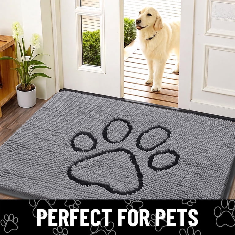 Buganda Dog Door Mat, 30x20 Inches, Grey Chenille photo 7