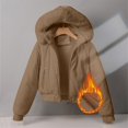 thumbnail image 2 of Women's Cropped Puffer Jacket Faux Fur Hood Full Zip Quilted Warm Winter Coat with Pockets Corduroy Style, 2 of 7