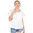 thumbnail image 1 of Blusa de lino con botones Roman Fashion /Juvenil, 0320 (Blanco) blanco G, 1 of 6