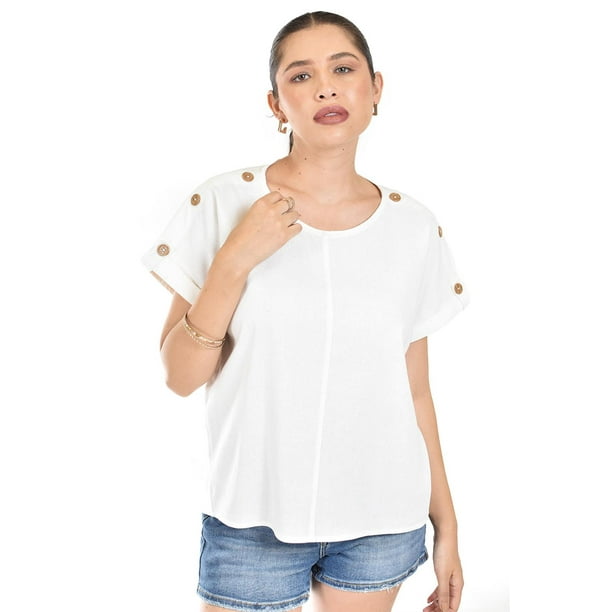 Blusa de lino con botones Roman Fashion /Juvenil, 0320 (Blanco) blanco M