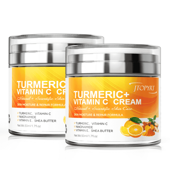 Turmeric Face Cream with Vitamin C –Fades Dark Spots & Hydrates Dry & Oily Skin 2PC