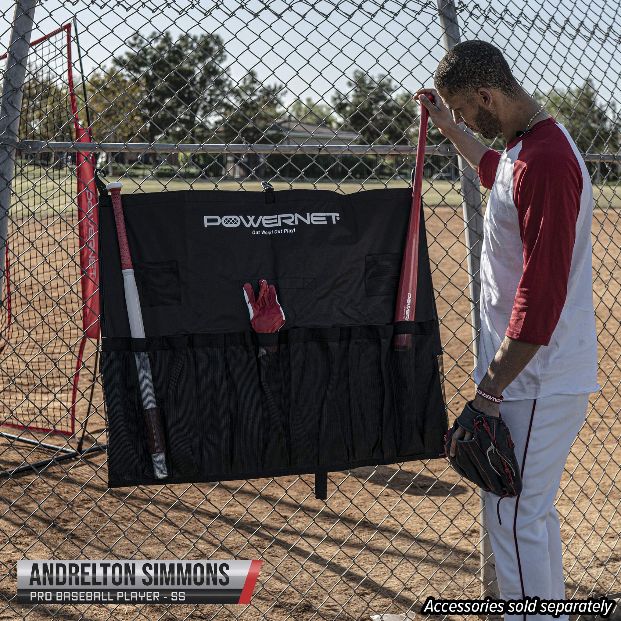 PowerNet Hanging Bat Bag Caddy for Baseball and Softball Teams, Baseball Bat Team Bag Dugout Organizer, Holds 12 Hanging Bats on Fence