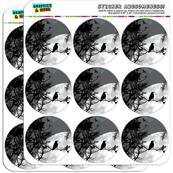 Raven at Night Black Bird Full Moon 18 2" Planner Calendar Scrapbooking Crafting Stickers