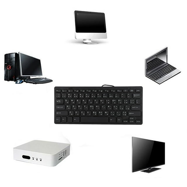 Mini Keyboard Arabic, Keyboard USB Interface Silent Business Wired Keyboard for Desktop Computer Ultra Thin 78 Keys