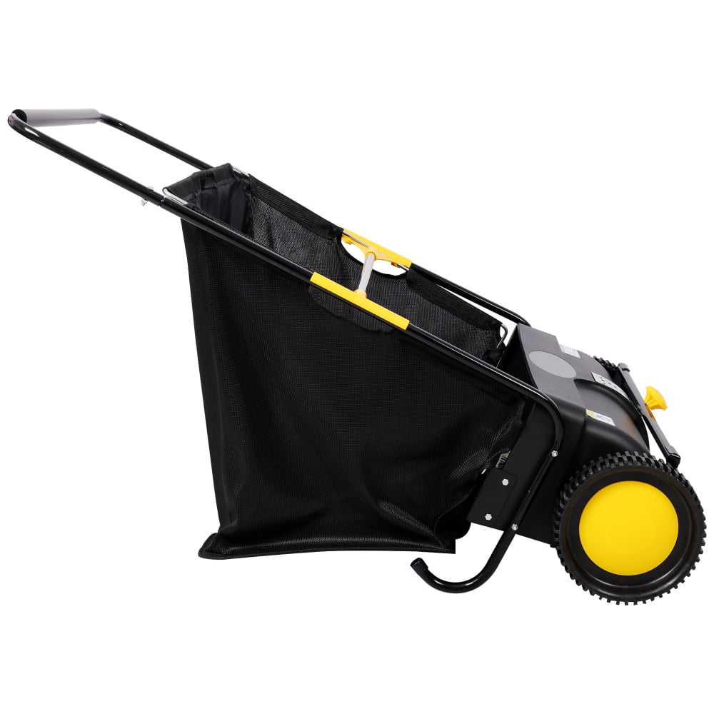 Black 26‑Inch Hand Push Lawn Sweeper with Adjustable Brush Height 7 Cu. Ft Large‑Capacity Hopper Bag Leaf & Grass Collector for Yard & Garden