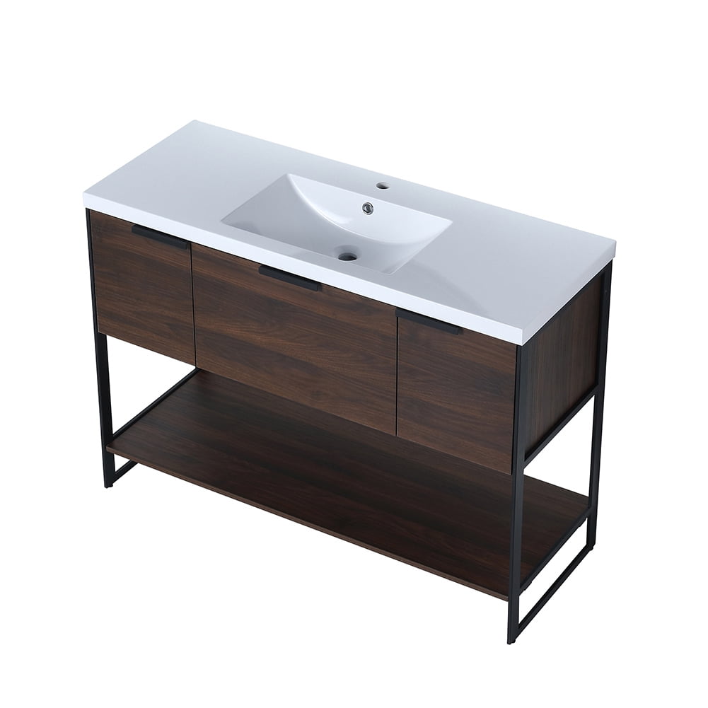 Kepooman 47" Bathroom Floating Vanity Cabinet, Contemporary Walnut Wooden Bathroom Vanity with Doors and Drawer Kepooman 47" Bathroom Floating Vanity Cabinet, Contemporary Walnut Wooden Bathroom Vanity with Doors and Drawer