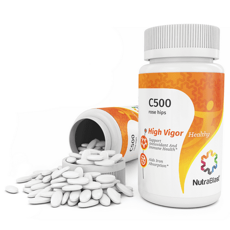 Vitamin C Bioflavonoid Complex NutraBlast Vitamin C 500Mg with Rose Hips, Rustin Powder, and Citrus Bioflavonoid Complex - Supports Immune System, Eye, Skin, and Hair Health - Made in USA (50 Coated Tablets) ()