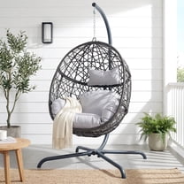 RADIATA Hanging Egg Chair with Stand, Outdoor Indoor Wicker Swing Chair, 450Lbs Nest Chair with Cushions, All-Weather Patio Hammock Seat for Porch Balcony Garden, Light Gray