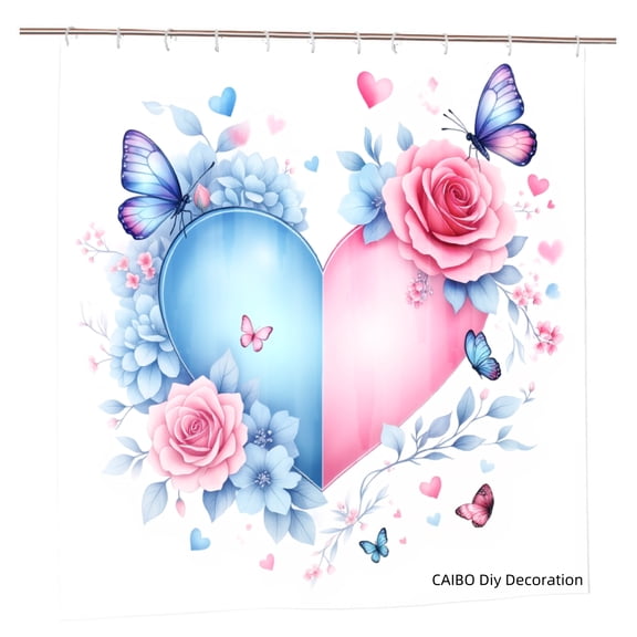 Joocen Polyester Shower Curtain Heart Flower Butterfly Design For Home Bathroom Bath Tub Decoration 72x72 inch